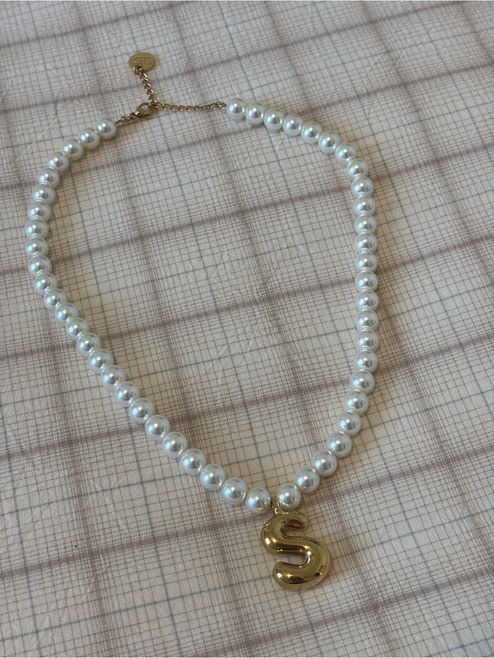 Amazon White Pearl Necklace with Gold 'S' Pendant